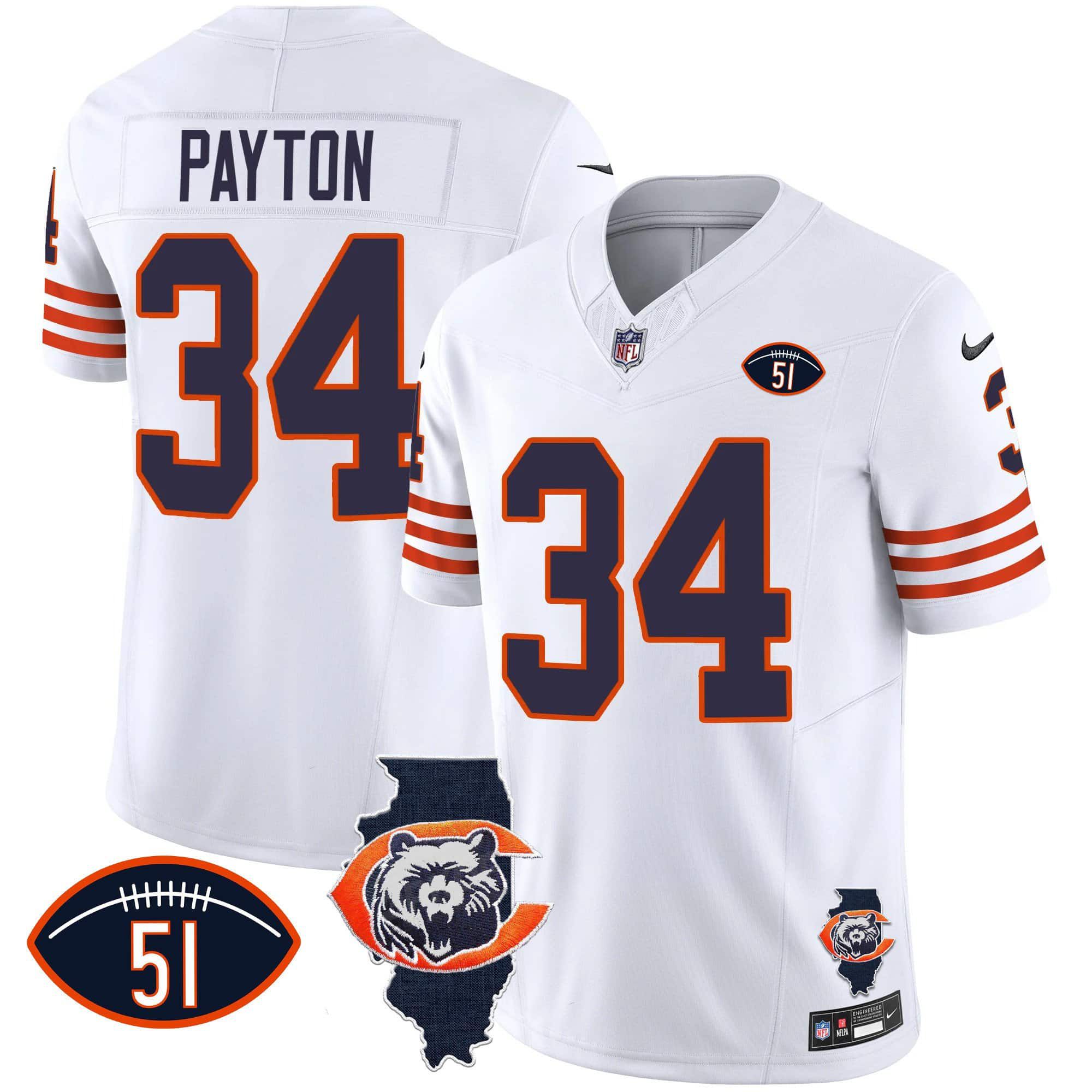 Men Chicago Bears #34 Payton White 2024 Nike Throwback Illinois Patch Vapor NFL Jersey->indianapolis colts->NFL Jersey